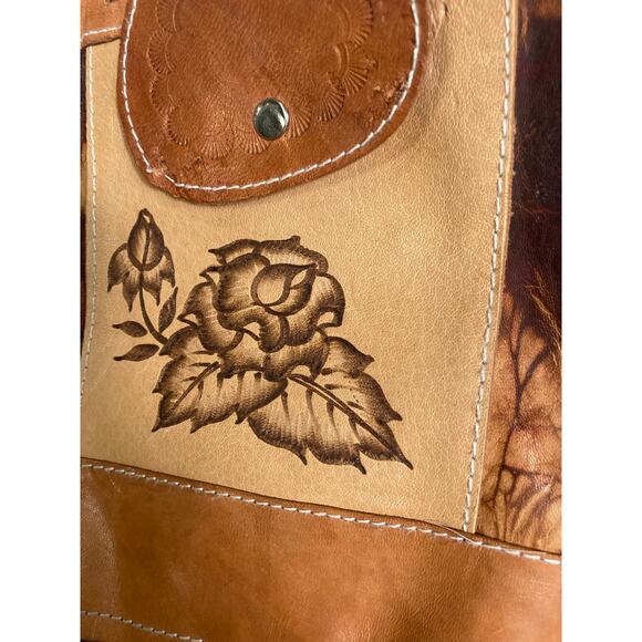 Vintage Boho Hand Tooled Leather Backpack Brown Floral Mexican Artisan Bag - Picture 4 of 13